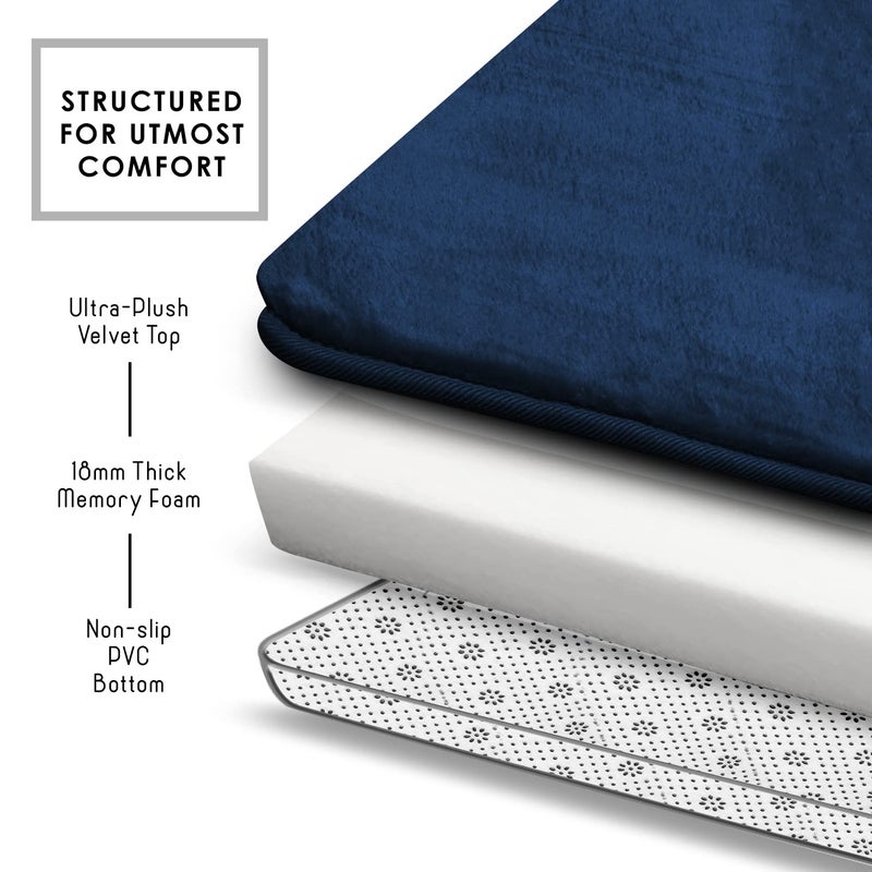 Clara Clark 3 Piece Bathroom Rugs Bath Mat Set, Velvet Memory Foam Bath Mats for Bathroom - Non-Slip, PVC Backing Bath Rugs, Washable - Dries Quickly, Blue - Image 5